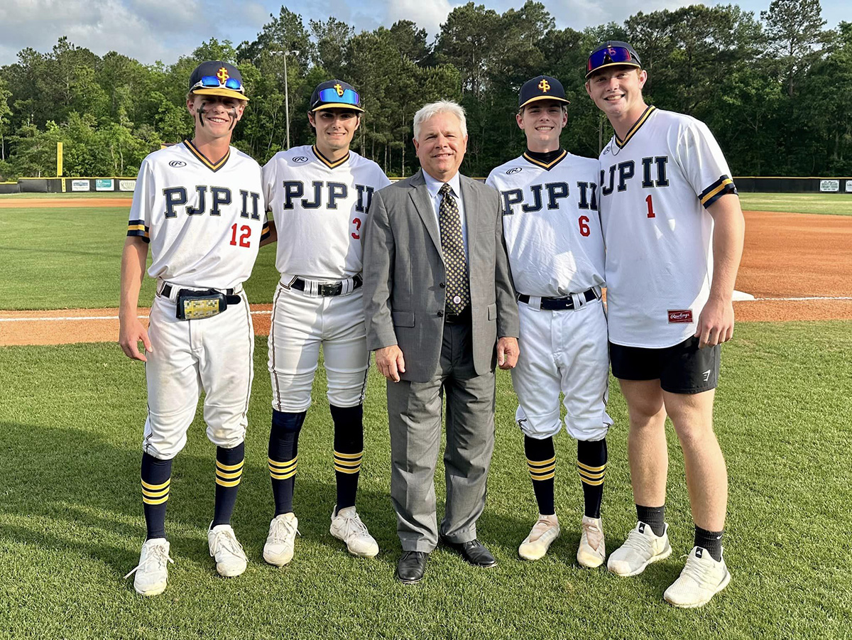 It was senior night, at tonight‘s Pope John Paul II high school baseball game. Mayor Cromer was asked to throw out the first pitch along with the graduating senior’s dads.